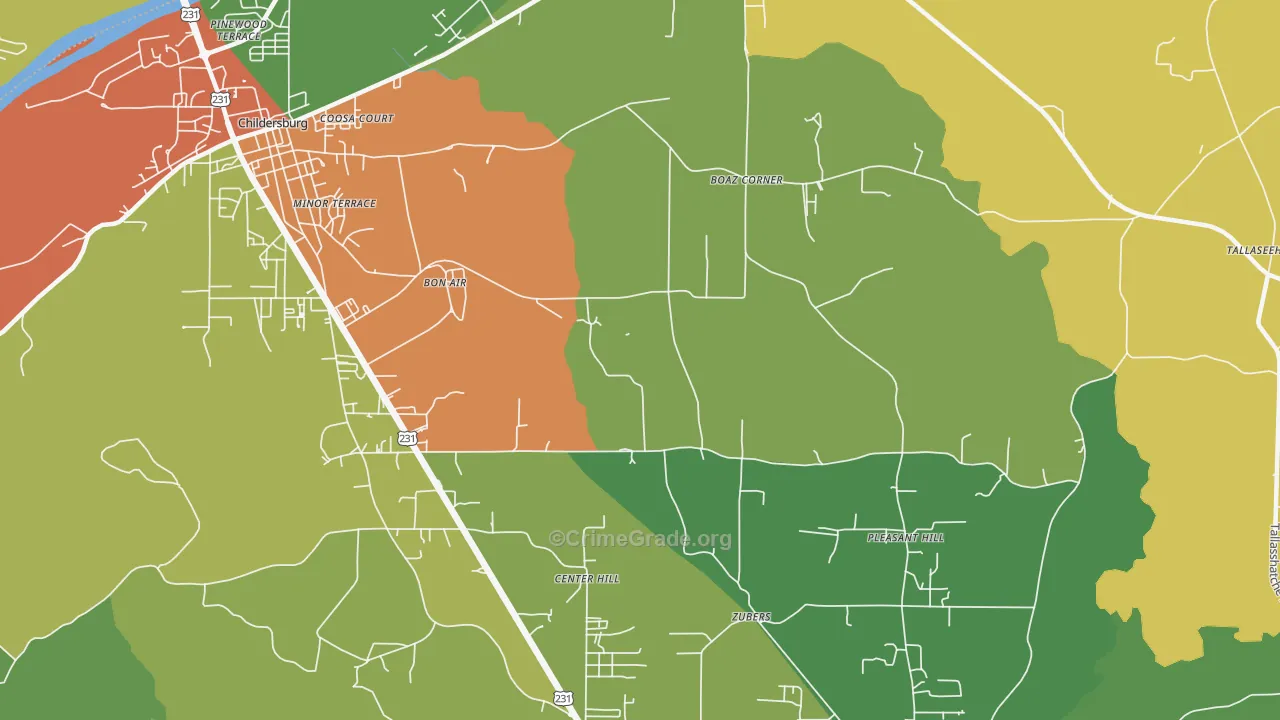 Bon Air, AL Map of Burglary Rates