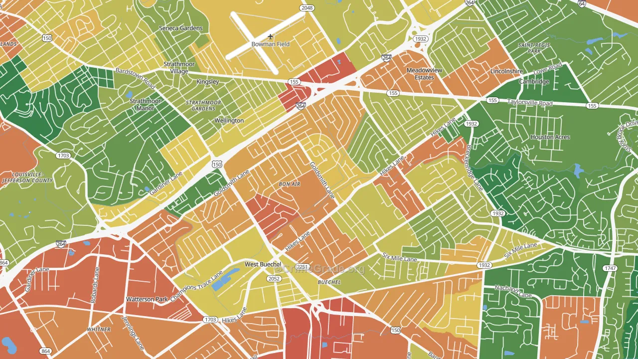 Bon Air, Louisville, KY Map of Burglary Rates