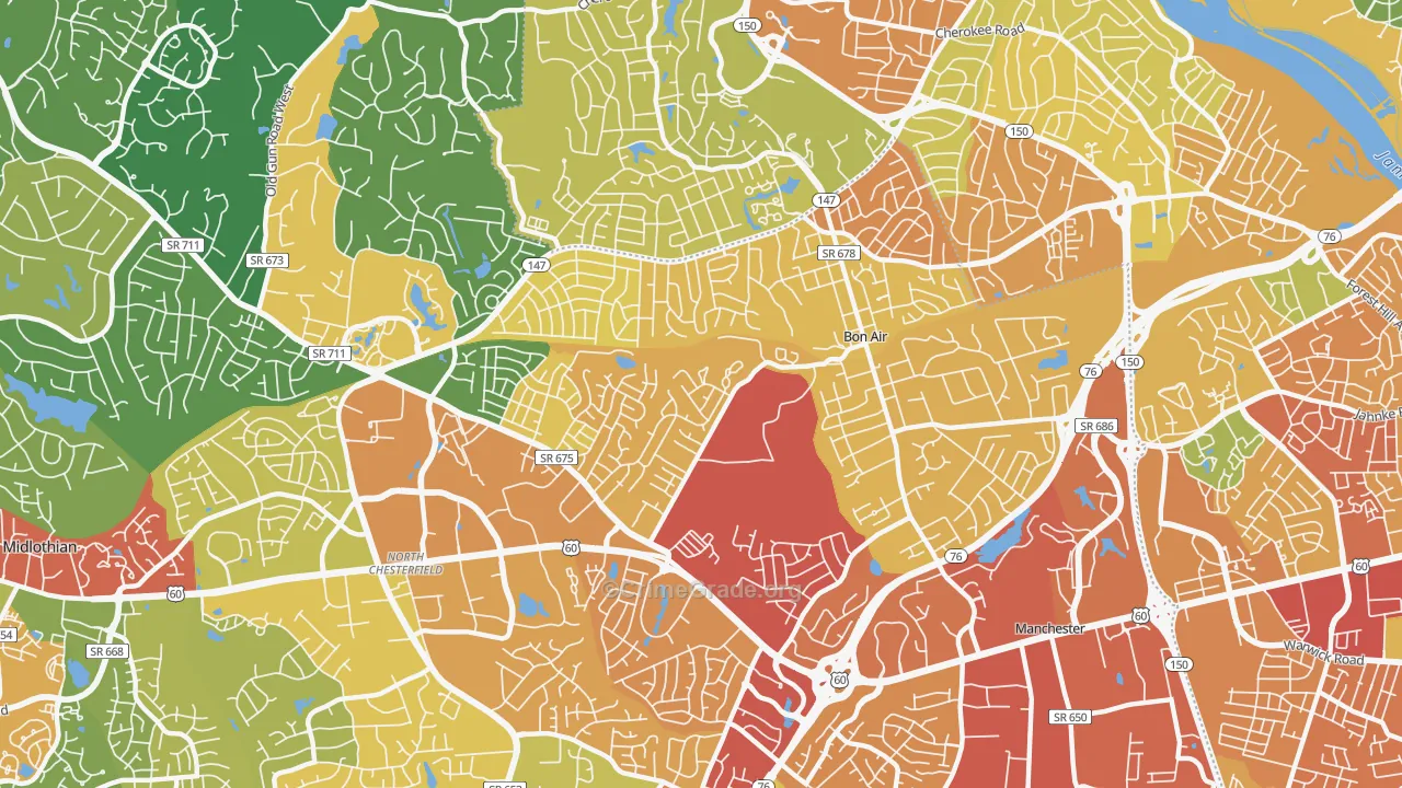 Bon Air, VA Map of Burglary Rates