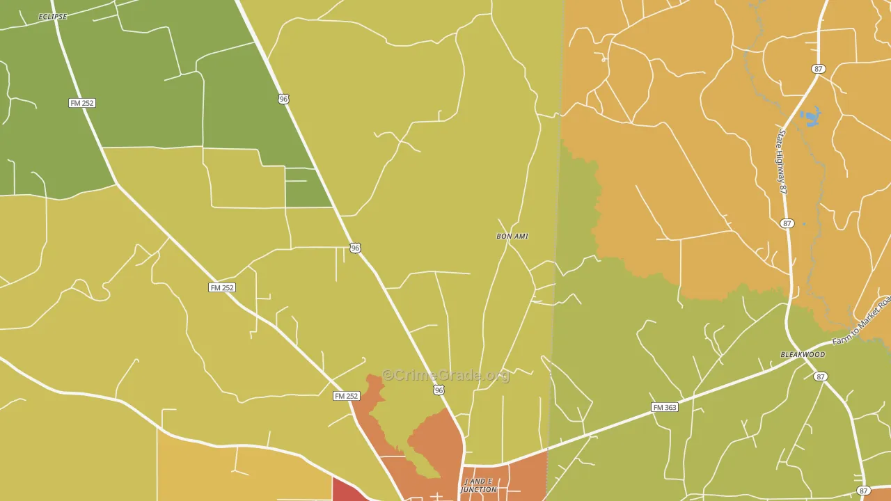 Bon Ami, TX Map of Burglary Rates