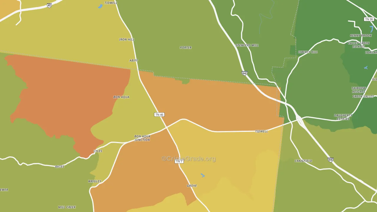 Bon Aqua, TN Map of Burglary Rates