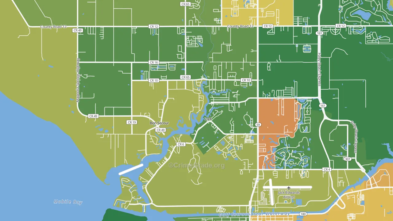 Bon Secour, AL Map of Burglary Rates