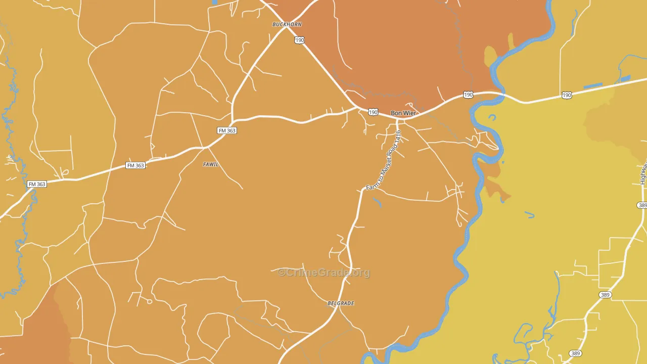 Bon Wier, TX Map of Burglary Rates