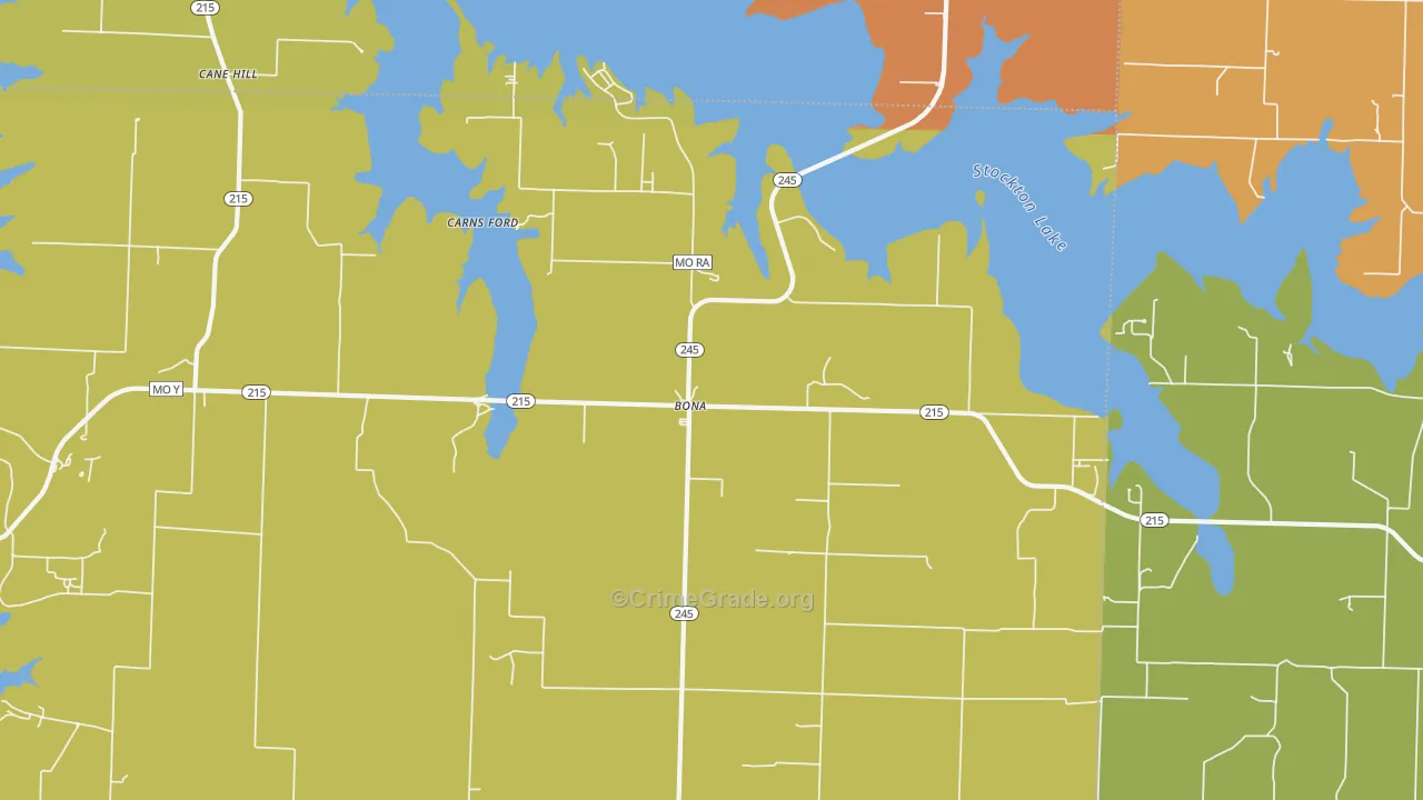 Bona, MO Map of Burglary Rates