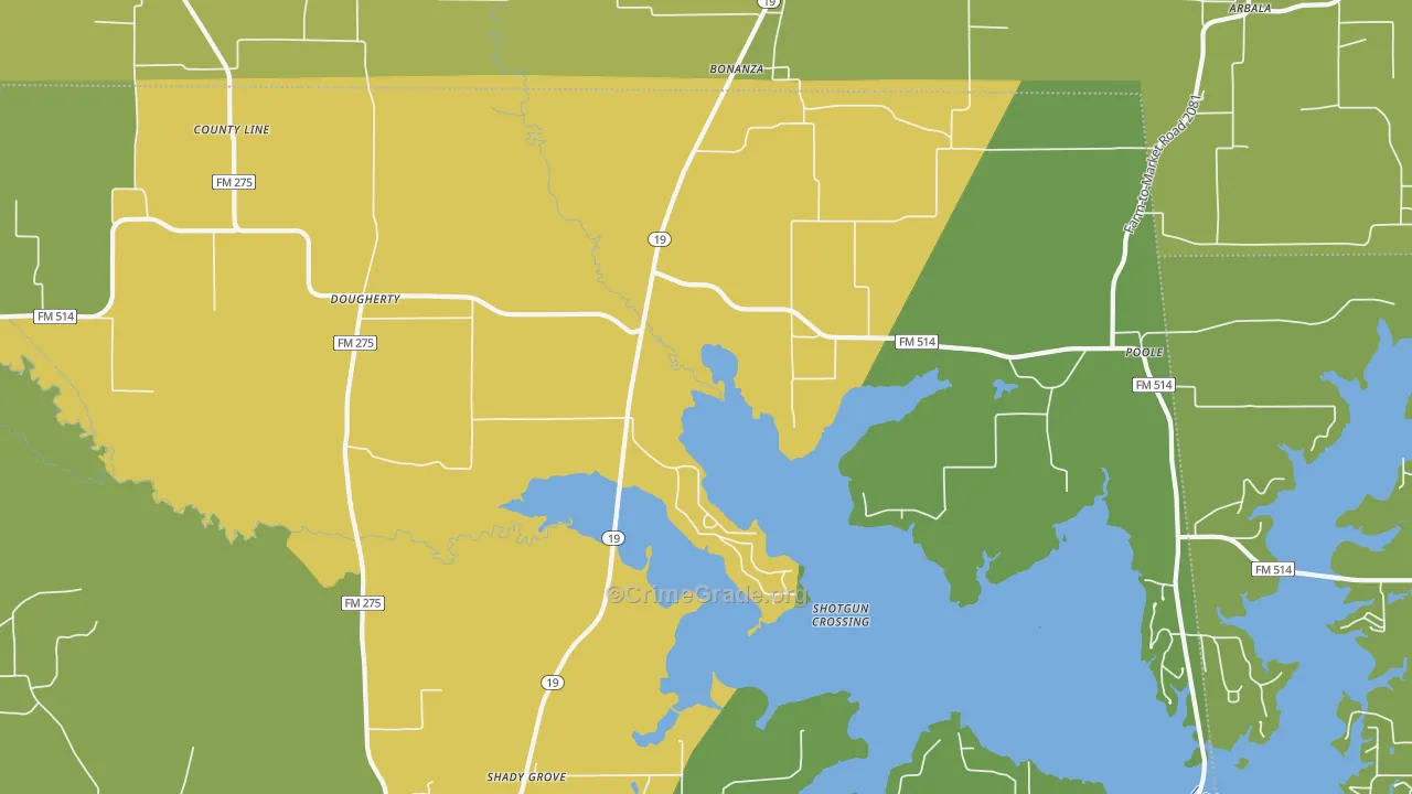 Bonanza, TX Map of Burglary Rates