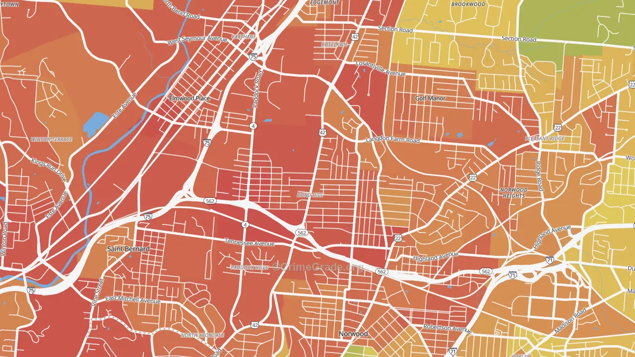 Bond Hill, Cincinnati, OH Map of Burglary Rates