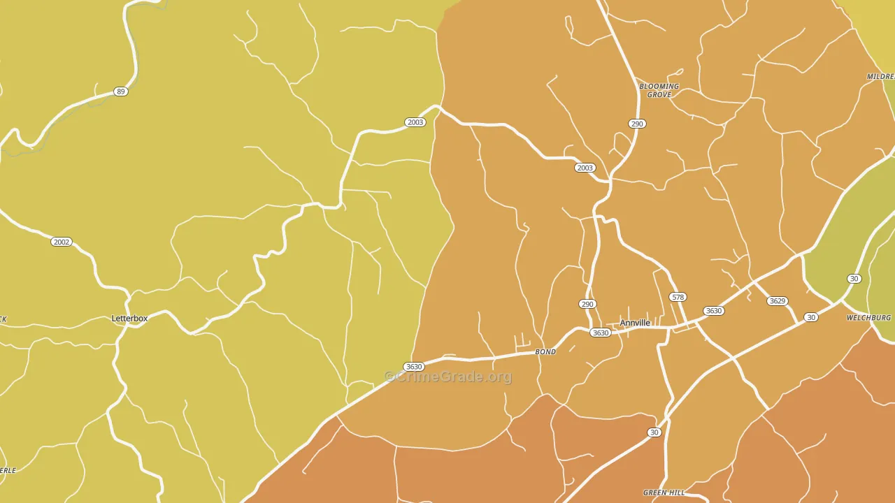 Bond, KY Map of Burglary Rates