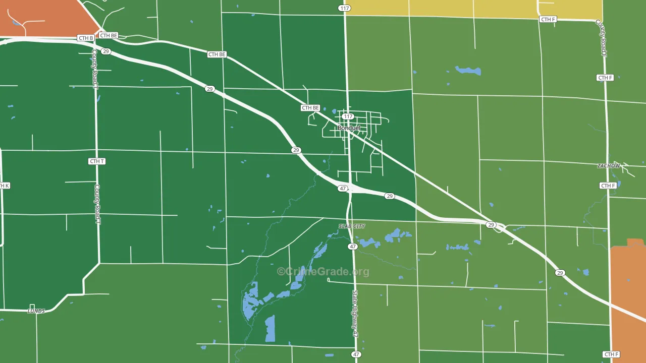 Bonduel, WI Map of Burglary Rates