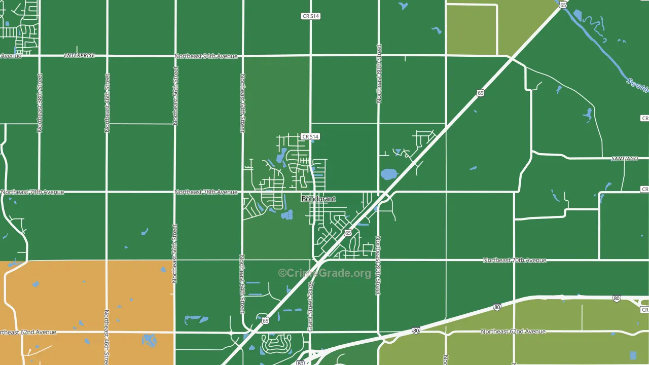 Bondurant, IA Map of Burglary Rates