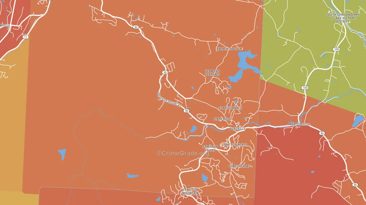 Bondville, VT Map of Burglary Rates