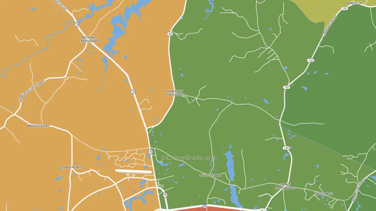Boneville, GA Map of Burglary Rates