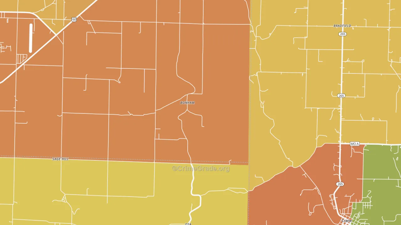 Bonham, MO Map of Burglary Rates