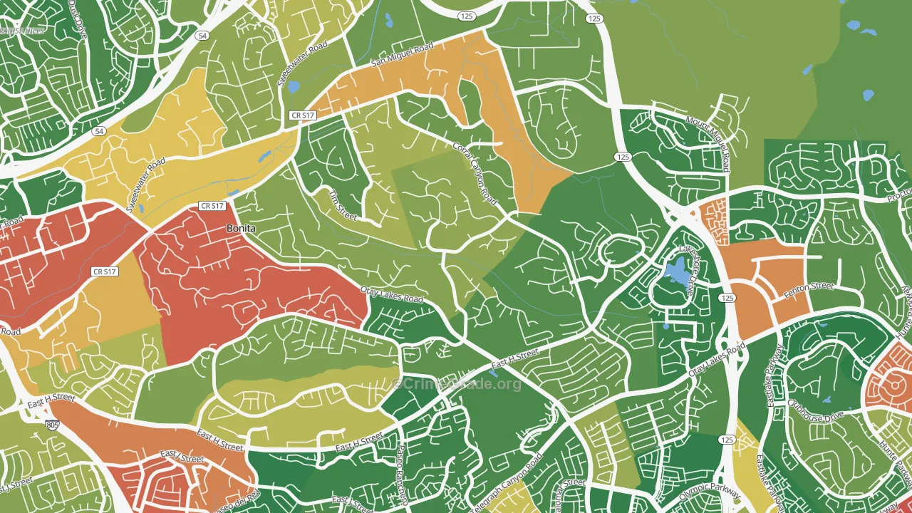 Bonita Long Canyon, Bonita, CA Map of Burglary Rates