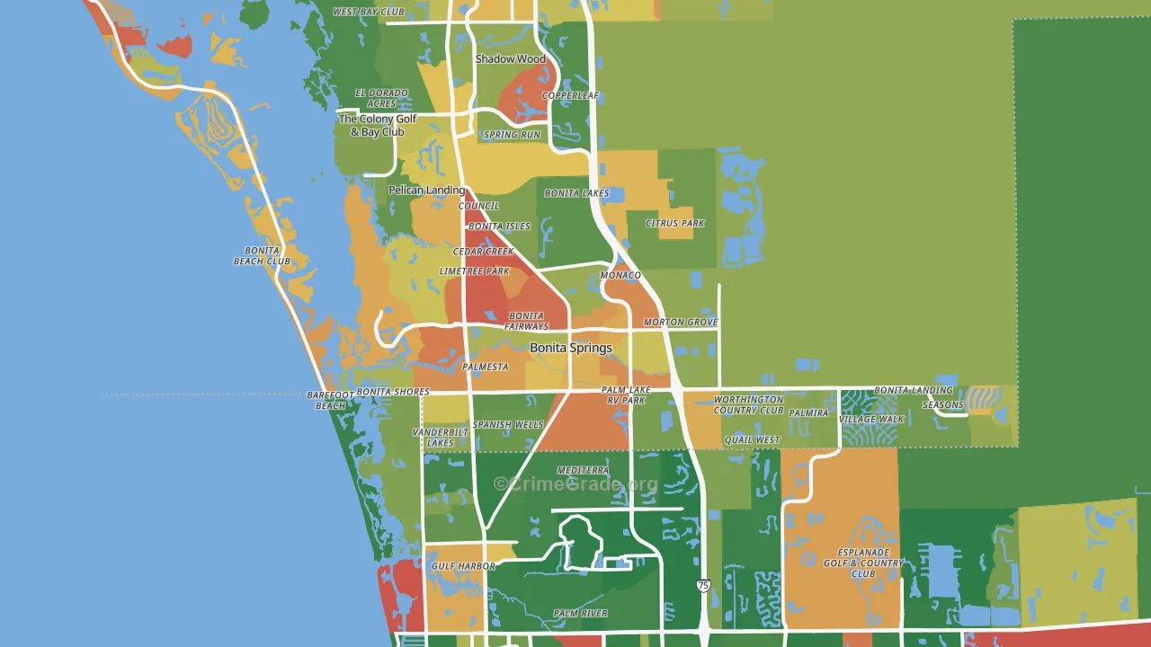 Bonita Springs, FL Map of Burglary Rates