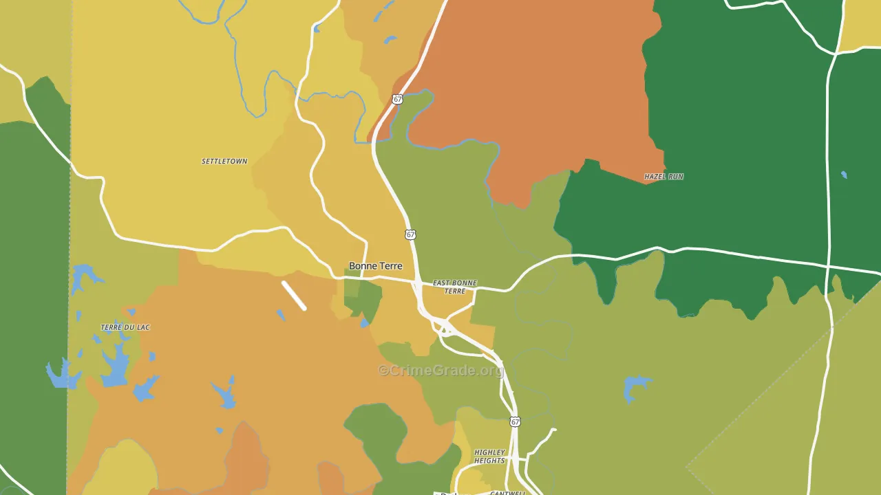 Bonne Terre, MO Map of Burglary Rates