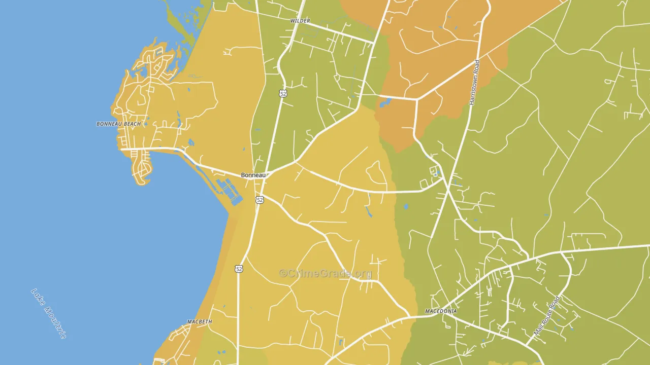 Bonneau, SC Map of Burglary Rates