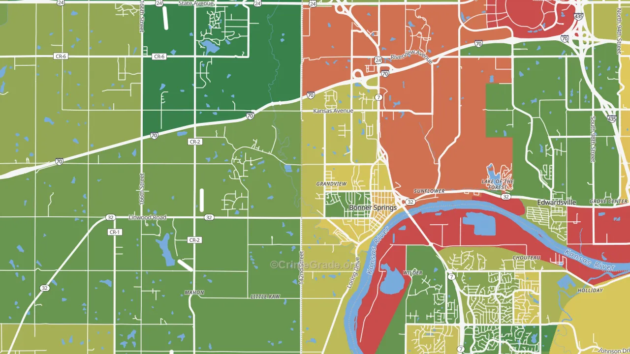 Bonner Springs, KS Map of Burglary Rates