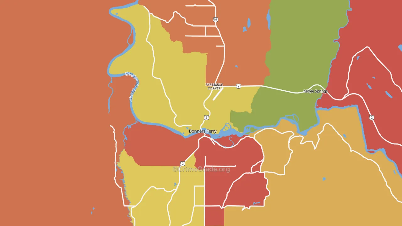 Bonners Ferry, ID Map of Burglary Rates