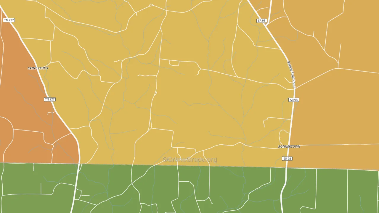 Bonnertown, TN Map of Burglary Rates