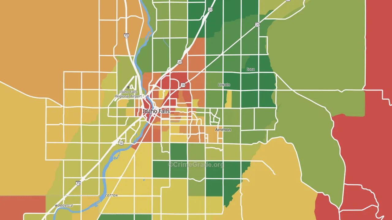 Bonneville County, ID Map of Burglary Rates