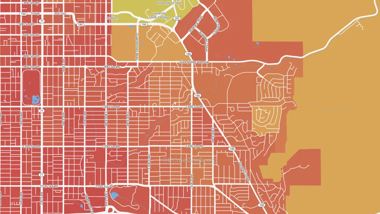 Bonneville Hills, Salt Lake City, UT Map of Burglary Rates
