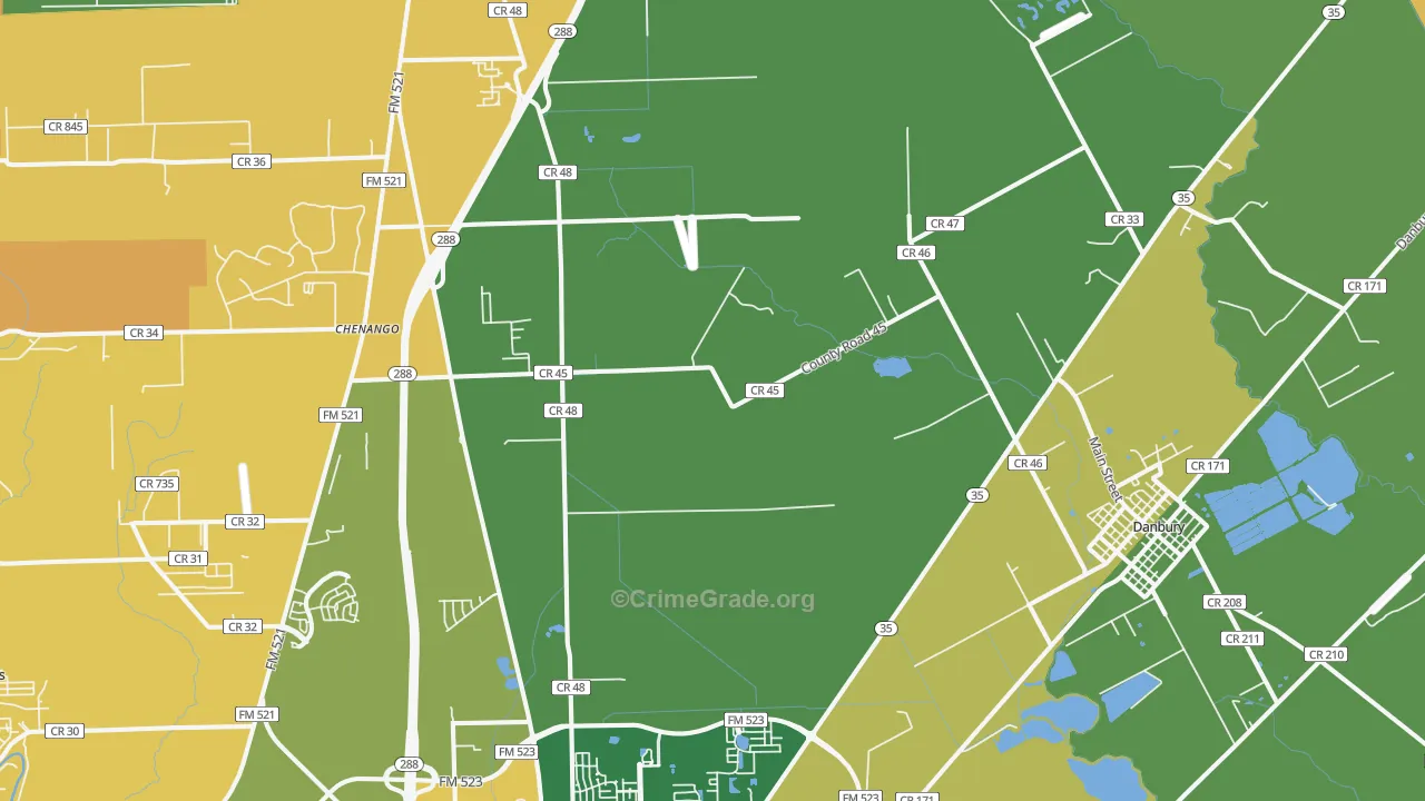 Bonney, TX Map of Burglary Rates
