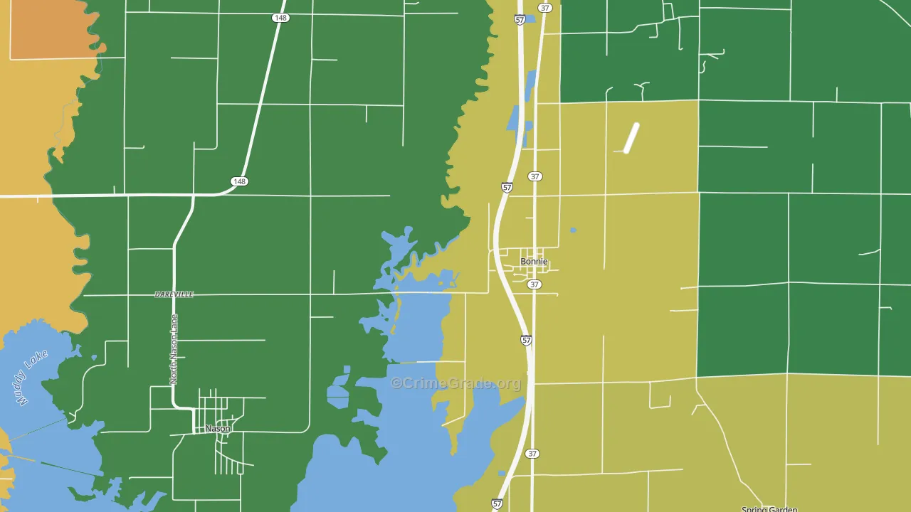 Bonnie, IL Map of Burglary Rates