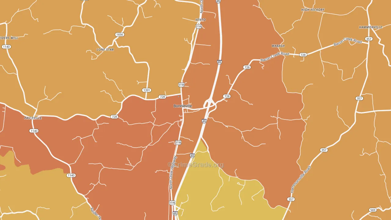 Bonnieville, KY Map of Burglary Rates