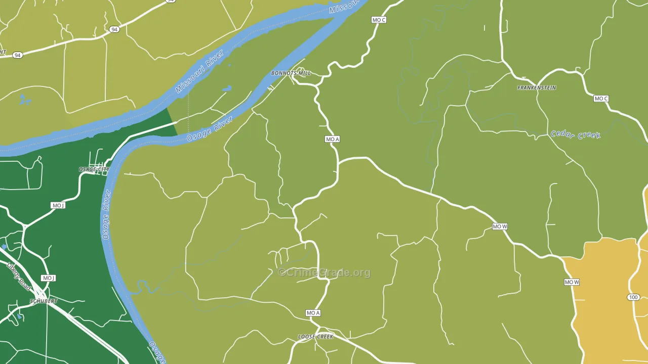 Bonnots Mill, MO Map of Burglary Rates