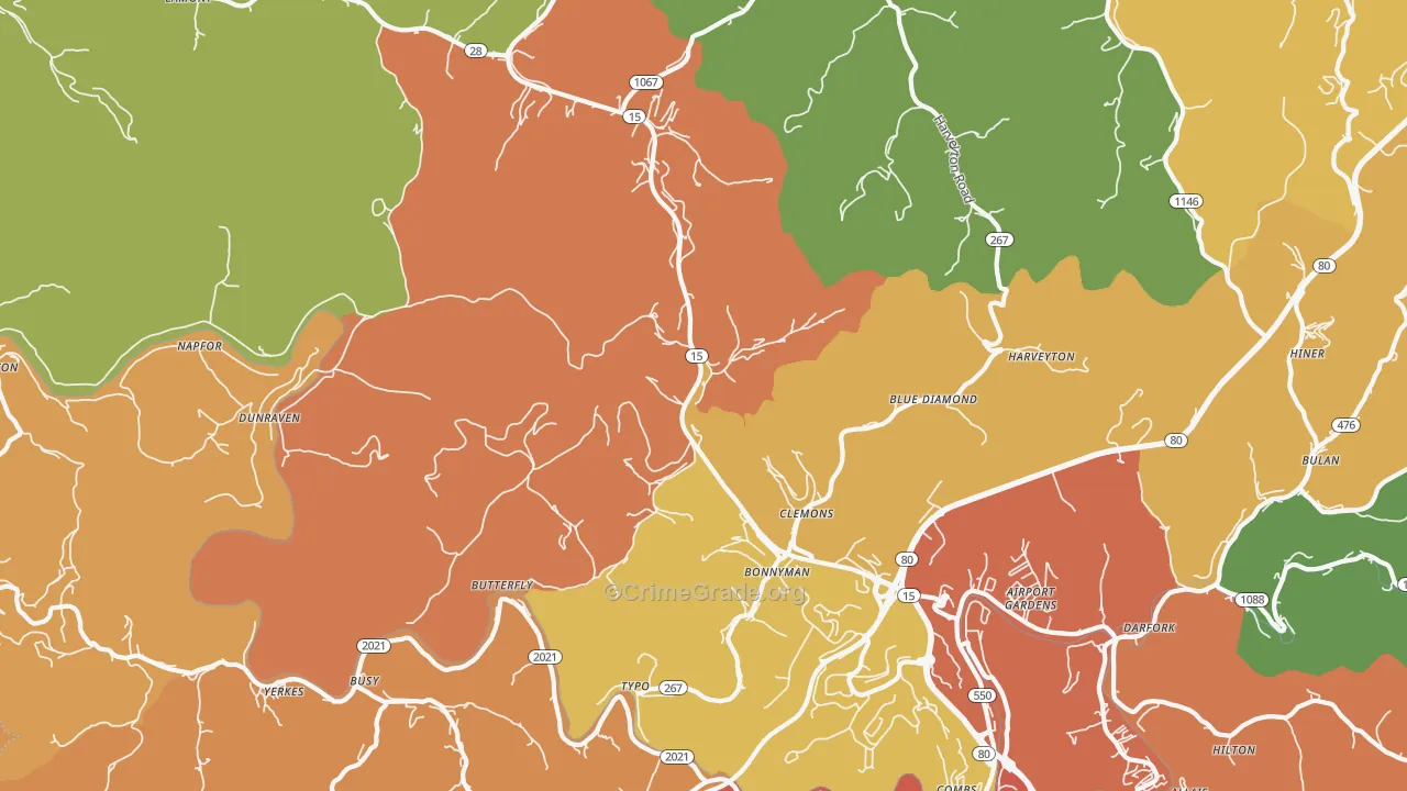 Bonnyman, KY Map of Burglary Rates