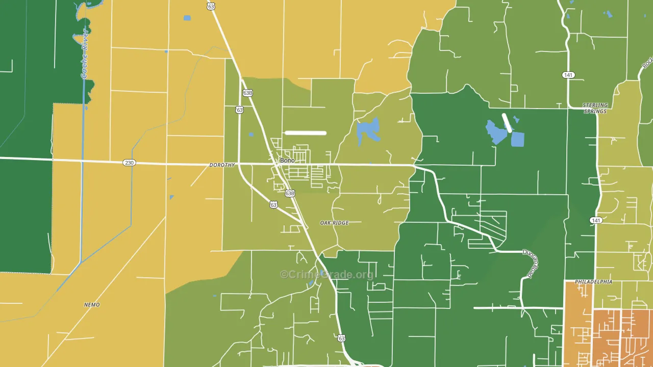 Bono, AR Map of Burglary Rates