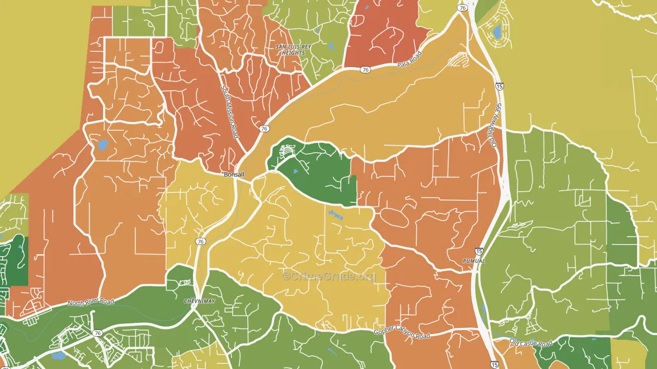 Bonsall, CA Map of Burglary Rates