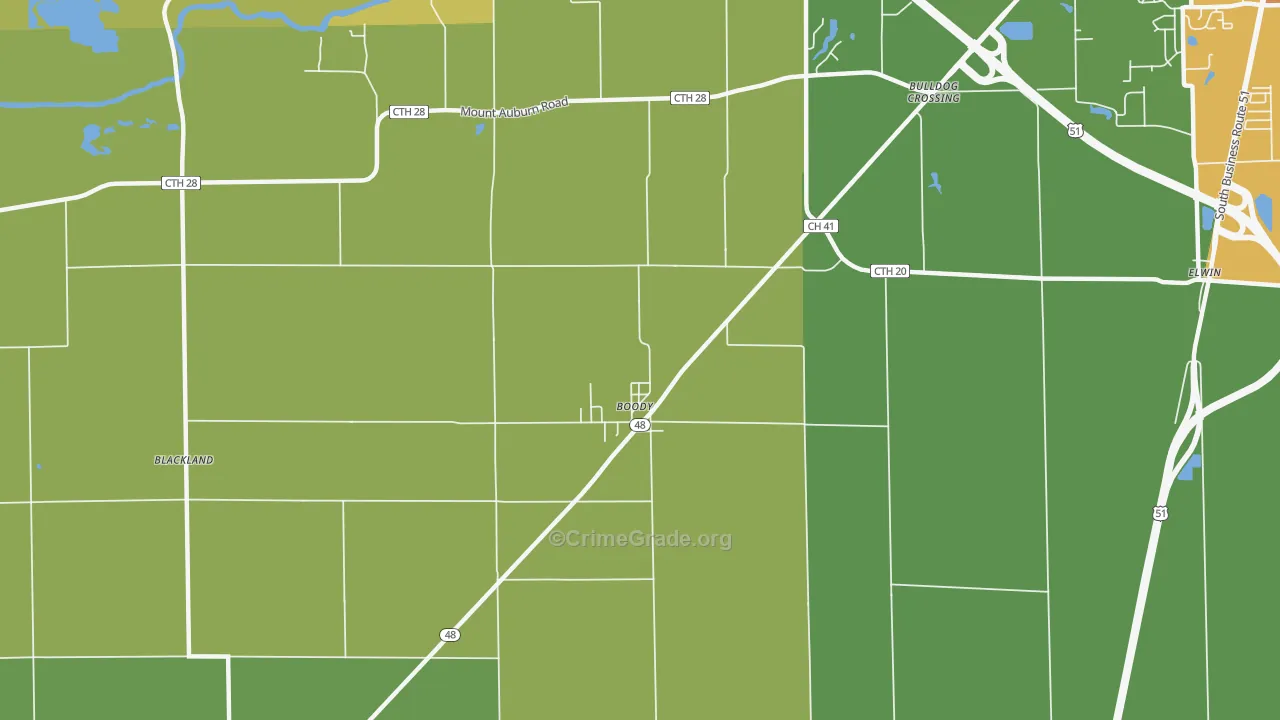 Boody, IL Map of Burglary Rates