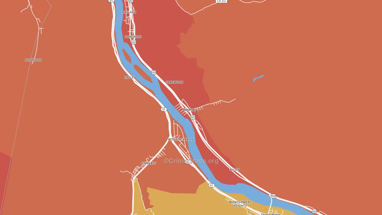 Boomer, WV Map of Burglary Rates