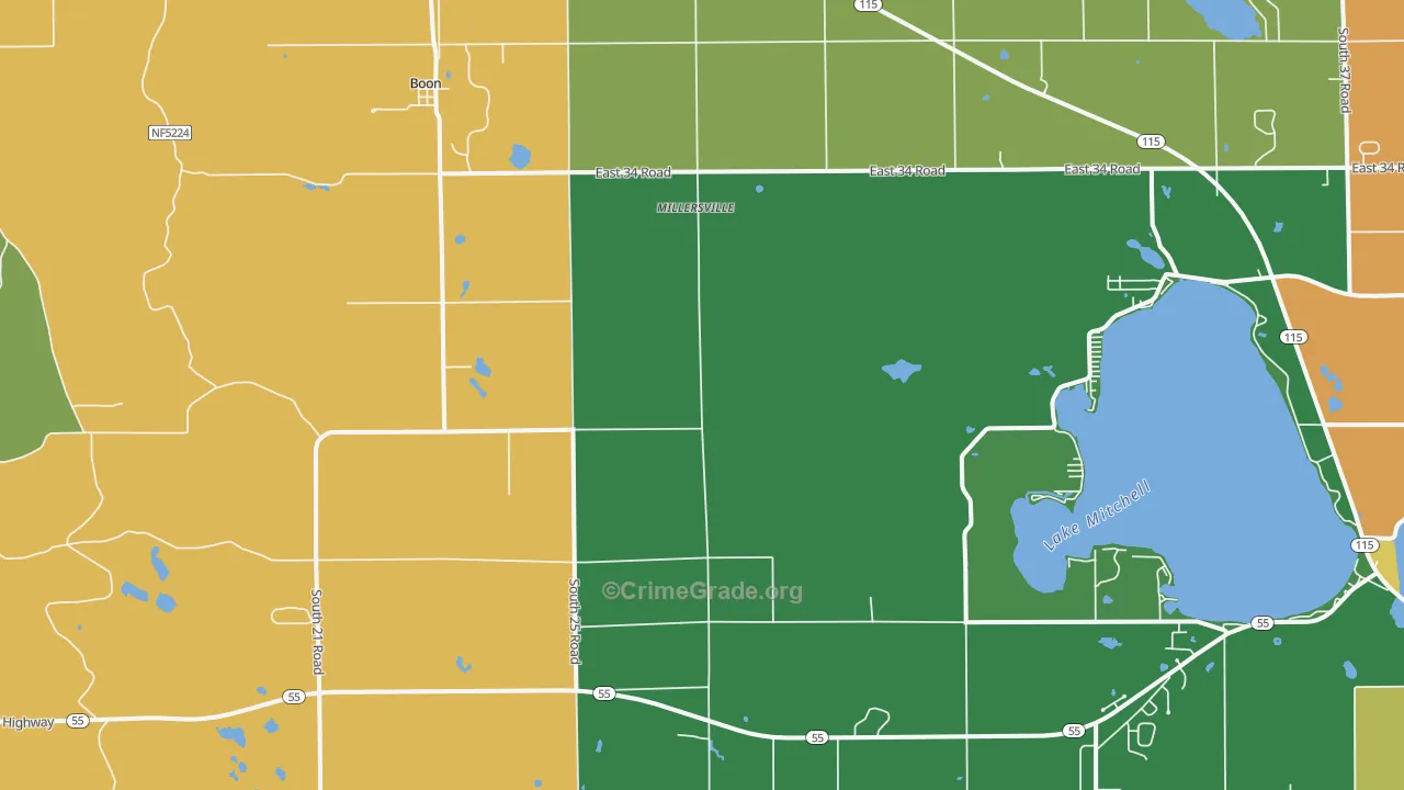Boon, MI Map of Burglary Rates