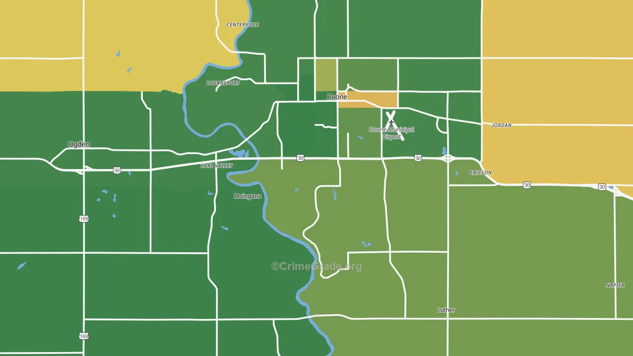 Boone County, IA Map of Burglary Rates