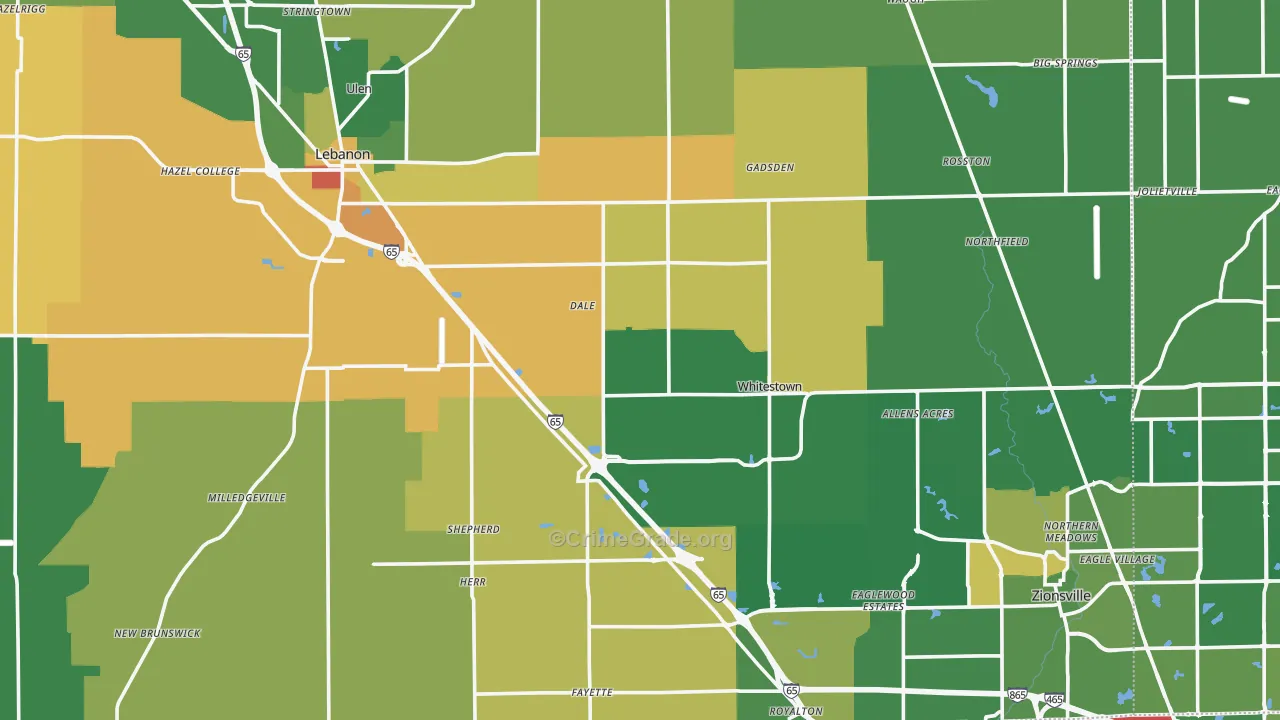 Boone County, IN Map of Burglary Rates