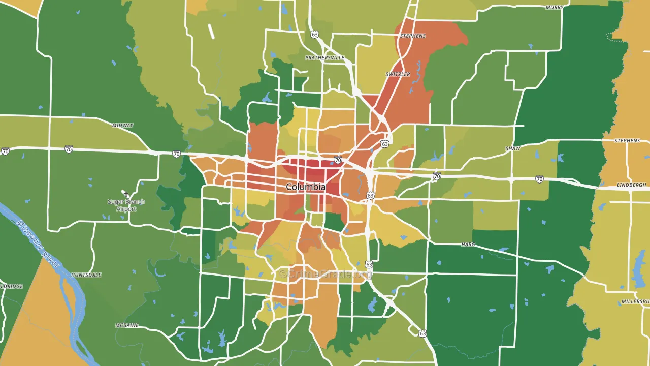 Boone County, MO Map of Burglary Rates