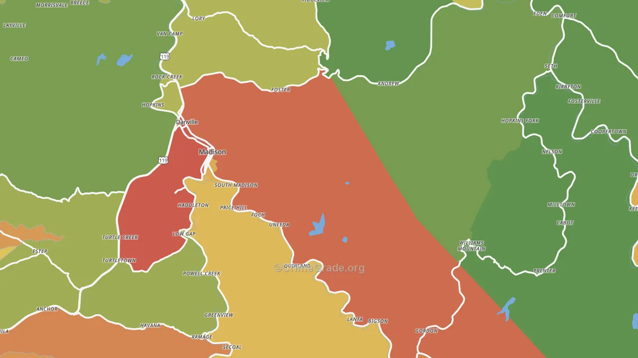 Boone County, WV Map of Burglary Rates