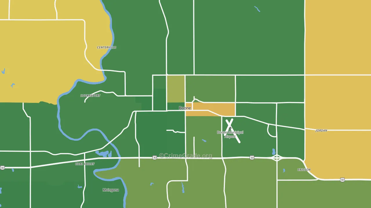 Boone, IA Map of Burglary Rates