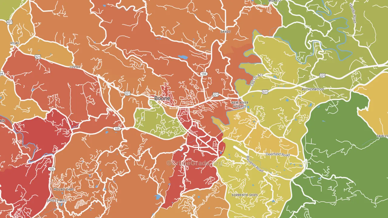 Boone, NC Map of Burglary Rates