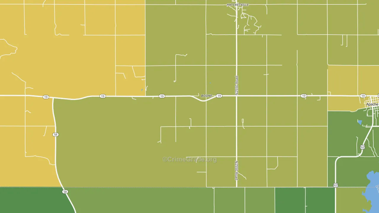 Boone, OK Map of Burglary Rates