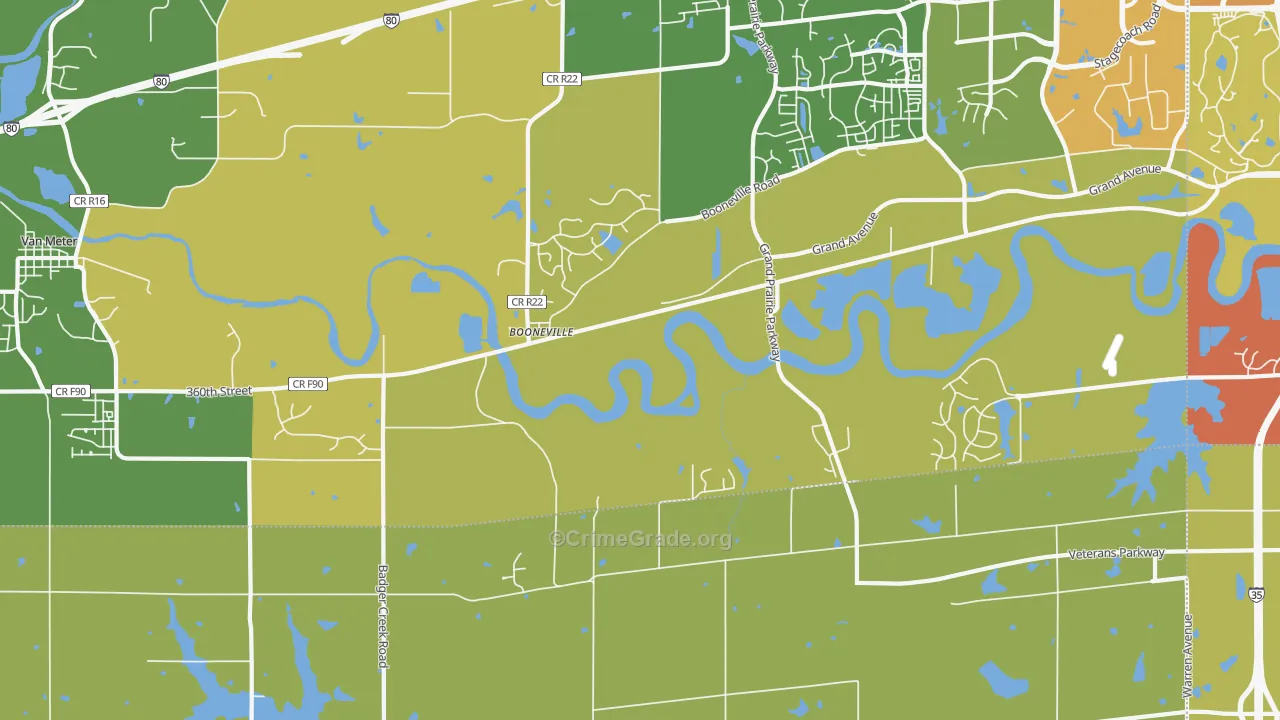 Booneville, IA Map of Burglary Rates