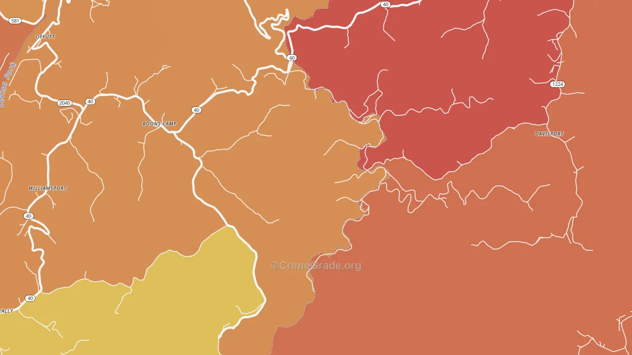 Boons Camp, KY Map of Burglary Rates
