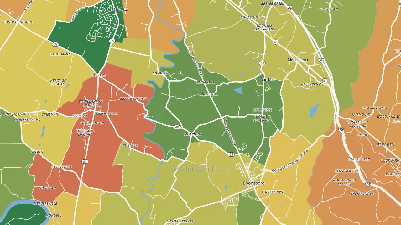 Boonsboro, MD Map of Burglary Rates
