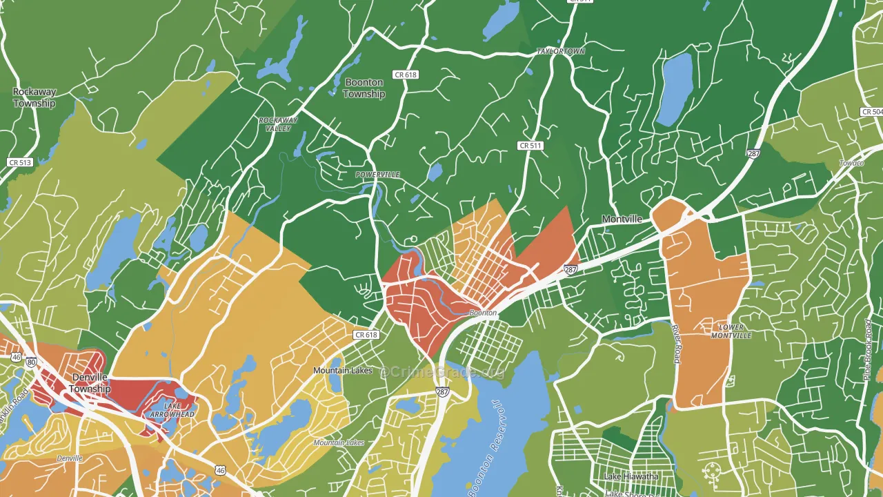 Boonton, NJ Map of Burglary Rates