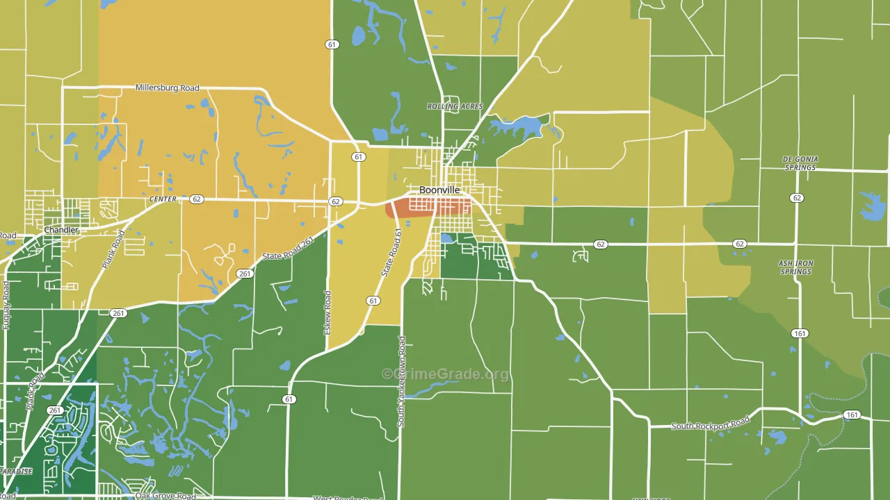 Boonville, IN Map of Burglary Rates