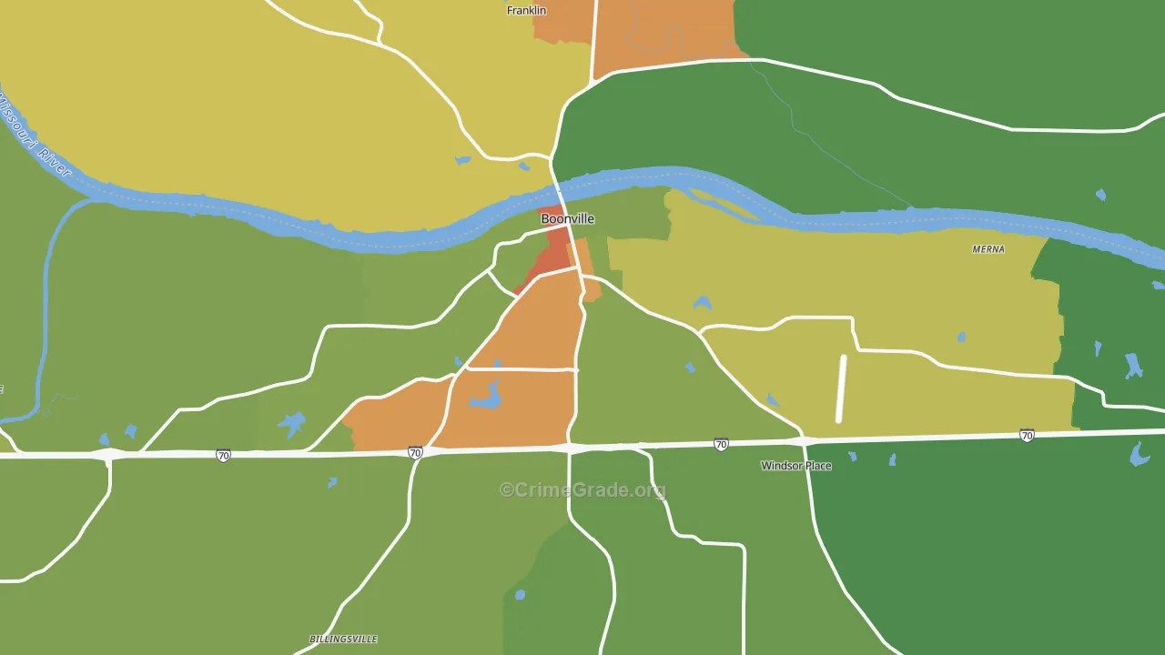 Boonville, MO Map of Burglary Rates