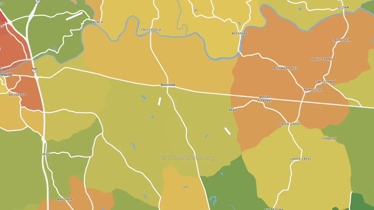 Boonville, NC Map of Burglary Rates