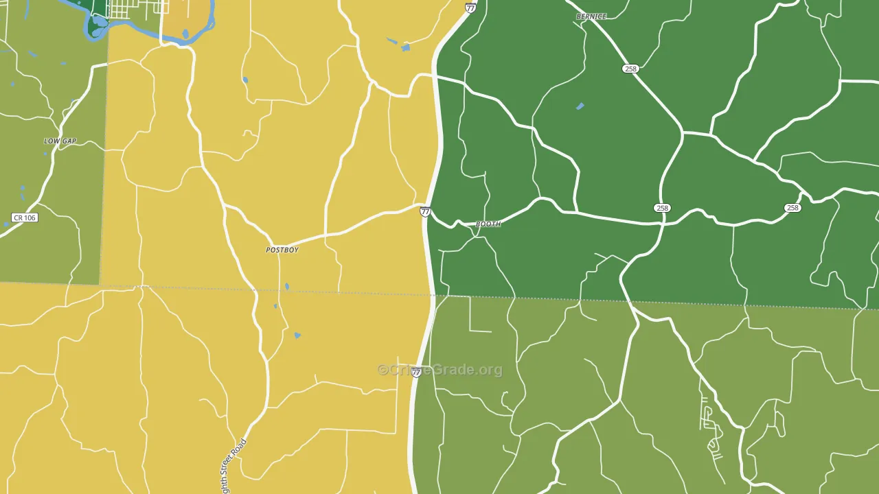 Booth, OH Map of Burglary Rates
